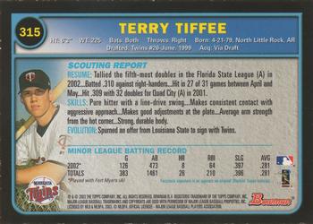 2003 Bowman - Gold #315 Terry Tiffee Back