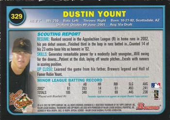 2003 Bowman - Gold #329 Dustin Yount Back