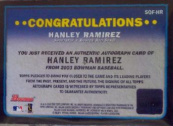 2003 Bowman - Signs of the Future #SOF-HR Hanley Ramirez Back