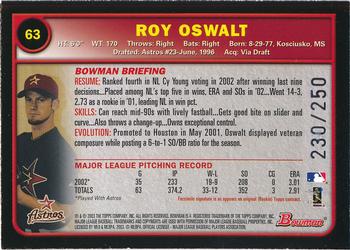 2003 Bowman - Uncirculated Silver #63 Roy Oswalt Back