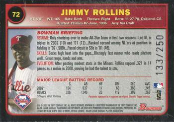 2003 Bowman - Uncirculated Silver #72 Jimmy Rollins Back