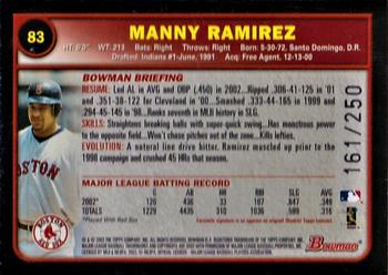 2003 Bowman - Uncirculated Silver #83 Manny Ramirez Back