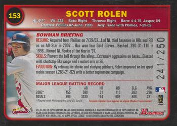 2003 Bowman - Uncirculated Silver #153 Scott Rolen Back