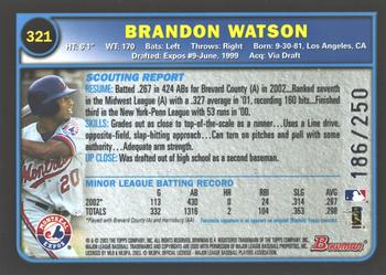 2003 Bowman - Uncirculated Silver #321 Brandon Watson Back