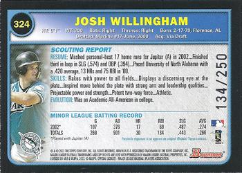 2003 Bowman - Uncirculated Silver #324 Josh Willingham Back