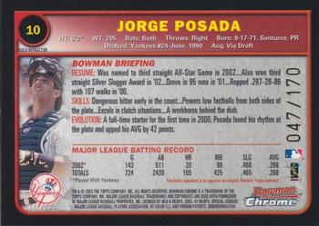 2003 Bowman Chrome - Gold Refractors #10 Jorge Posada Back
