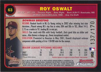 2003 Bowman Chrome - Gold Refractors #63 Roy Oswalt Back