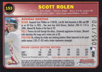 2003 Bowman Chrome - Gold Refractors #153 Scott Rolen Back