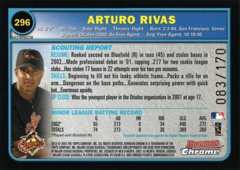 2003 Bowman Chrome - Gold Refractors #296 Arturo Rivas Back
