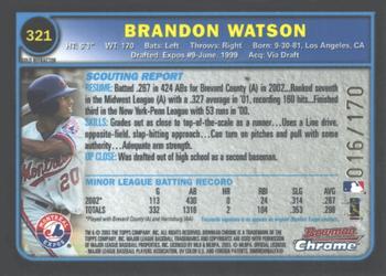 2003 Bowman Chrome - Gold Refractors #321 Brandon Watson Back