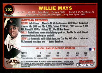 2003 Bowman Chrome - Gold Refractors #351 Willie Mays Back