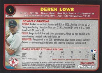 2003 Bowman Chrome - Refractors #5 Derek Lowe Back