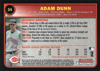 2003 Bowman Chrome - Refractors #34 Adam Dunn Back
