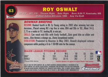 2003 Bowman Chrome - Refractors #63 Roy Oswalt Back