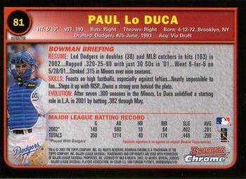 2003 Bowman Chrome - Refractors #81 Paul Lo Duca Back