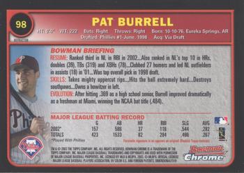 2003 Bowman Chrome - Refractors #98 Pat Burrell Back