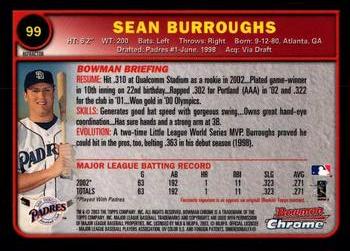 2003 Bowman Chrome - Refractors #99 Sean Burroughs Back