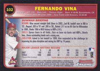 2003 Bowman Chrome - Refractors #102 Fernando Vina Back
