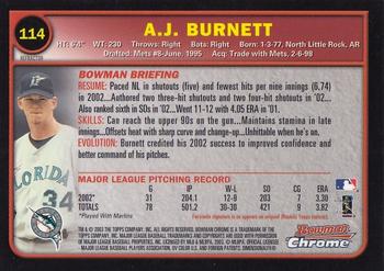 2003 Bowman Chrome - Refractors #114 A.J. Burnett Back