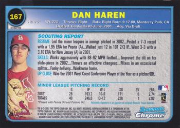 2003 Bowman Chrome - Refractors #167 Dan Haren Back