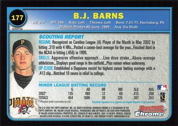 2003 Bowman Chrome - Refractors #177 B.J. Barns Back