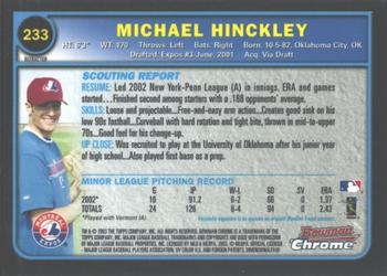 2003 Bowman Chrome - Refractors #233 Michael Hinckley Back