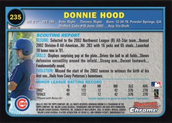 2003 Bowman Chrome - Refractors #235 Donnie Hood Back