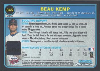 2003 Bowman Chrome - Refractors #345 Beau Kemp Back