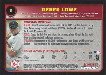 2003 Bowman Chrome - X-Fractors #5 Derek Lowe Back