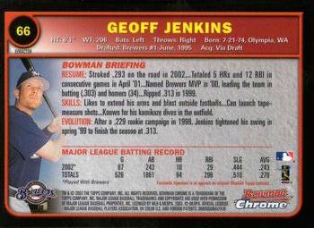 2003 Bowman Chrome - X-Fractors #66 Geoff Jenkins Back