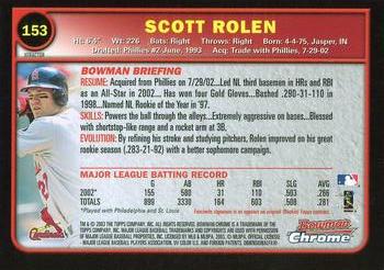 2003 Bowman Chrome - X-Fractors #153 Scott Rolen Back