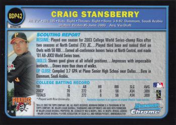 2003 Bowman Draft Picks & Prospects - Chrome Refractors #BDP42 Craig Stansberry Back