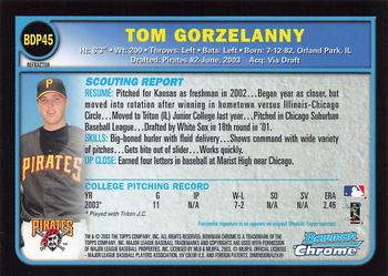 2003 Bowman Draft Picks & Prospects - Chrome Refractors #BDP45 Tom Gorzelanny Back