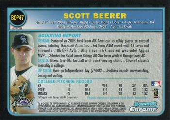 2003 Bowman Draft Picks & Prospects - Chrome Refractors #BDP47 Scott Beerer Back