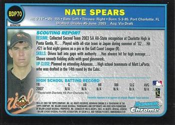 2003 Bowman Draft Picks & Prospects - Chrome Refractors #BDP70 Nate Spears Back