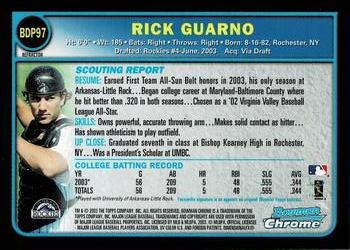 2003 Bowman Draft Picks & Prospects - Chrome Refractors #BDP97 Rick Guarno Back