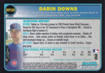 2003 Bowman Draft Picks & Prospects - Chrome Refractors #BDP100 Darin Downs Back