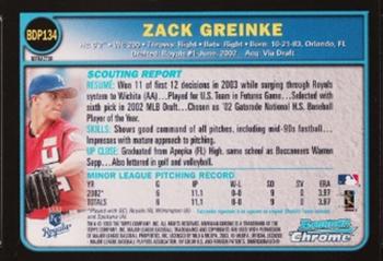 2003 Bowman Draft Picks & Prospects - Chrome Refractors #BDP134 Zack Greinke Back