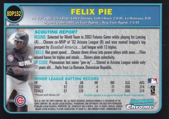 2003 Bowman Draft Picks & Prospects - Chrome Refractors #BDP152 Felix Pie Back