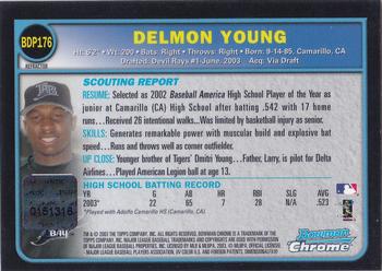 2003 Bowman Draft Picks & Prospects - Chrome Refractors #BDP176 Delmon Young Back