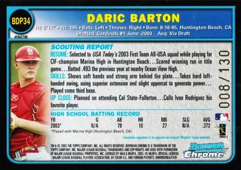 2003 Bowman Draft Picks & Prospects - Chrome X-Fractors #BDP34 Daric Barton Back
