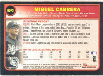 2003 Bowman Draft Picks & Prospects - Gold #BDP3 Miguel Cabrera Back
