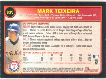 2003 Bowman Draft Picks & Prospects - Gold #BDP6 Mark Teixeira Back