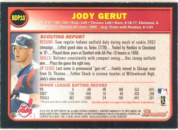 2003 Bowman Draft Picks & Prospects - Gold #BDP10 Jody Gerut Back