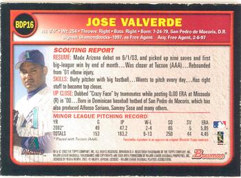 2003 Bowman Draft Picks & Prospects - Gold #BDP16 Jose Valverde Back