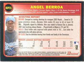 2003 Bowman Draft Picks & Prospects - Gold #BDP21 Angel Berroa Back