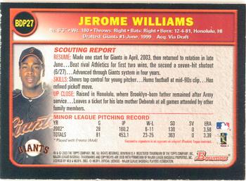 2003 Bowman Draft Picks & Prospects - Gold #BDP27 Jerome Williams Back
