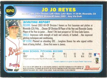 2003 Bowman Draft Picks & Prospects - Gold #BDP43 Jo-Jo Reyes Back