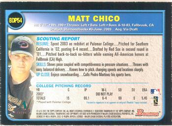 2003 Bowman Draft Picks & Prospects - Gold #BDP54 Matt Chico Back