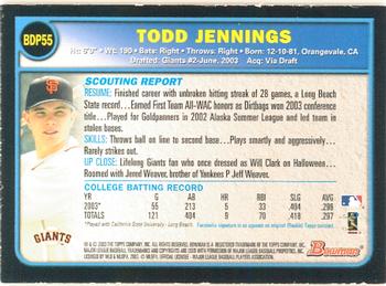 2003 Bowman Draft Picks & Prospects - Gold #BDP55 Todd Jennings Back